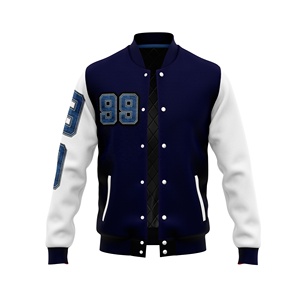 แจ็คเก็ตบอมเบอร์เบสบอลวิทยาลัยชายทรงหลวมผ้าขนสัตว์100% เคลือบด้านหน้าสไตล์ทางการฤดูใบไม้ผลิ - Product Image 2