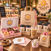 Emballages personnalisés AT PACK pour les boutiques de beignets, avec boîtes à beignets, sacs en papier, gobelets à café et fournitures à emporter
