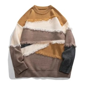 Manches longues rétro glands tricots pull pull Patchwork couleur trou frangé pull haut pour les Couples saison d'hiver - Product Image 5