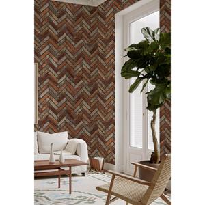 Carta da parati in pietra moderna rivestita in vinile con motivi architettonici marrone scuro 106x1560cm(16, 5 m2)