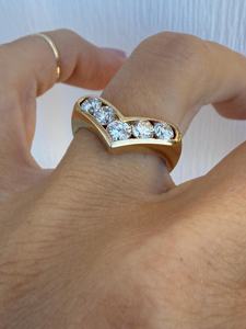 High Quality Luxury Certified Channel Setting Cut Natural Diamond Chevron Wedding <b>Rings</b> 14K Yellow Gold Anniversary <b>Band</b> <b>Ring</b> - Product Image 2