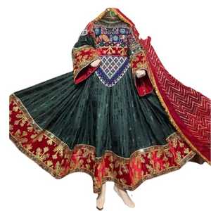 Vestido de Diseñador para Niñas Afganas, Seda y Algodón, Bordado a Mano, Pedrería, Tela de Chifón, Ropa Tradicional Cultural Única y Elegante - Product Image 1