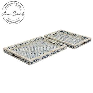 Plateau d'incrustation d'os floral bleu élégant plateau décoratif fait à la main pour Table basse cuisine salle à manger maison et bureau organisateur décor - Product Image 2