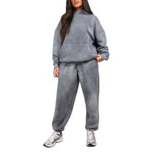 Vente chaude femmes surdimensionné français éponge survêtement lavage à l'acide rue mode personnalisable survêtement 2 pièces ensemble pour l'hiver 2026 - Product Image 1