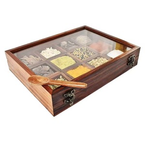 Premium Printed Natural <b>Wooden</b> Tabletop Spice Box Home Adjustable Outdoor Spice and dry fruits box - Product Image 1