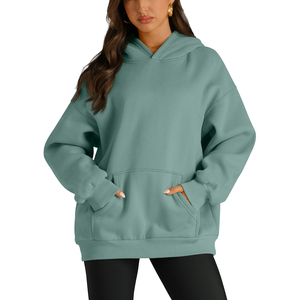 Sweat à capuche décontracté respirant pour femme 100% coton pull à manches longues couleur unie sweats vierges sweats à capuche pour femmes à épaules tombantes - Product Image 3