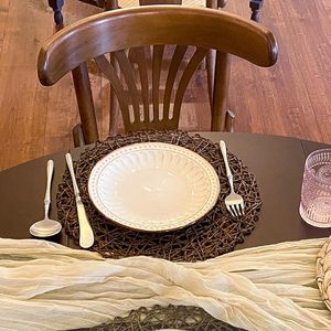 Antique-Style Natural Non-Slip Heat Resistant Round Placemat Paper Braided Indoor Outdoor Dining <b>Table</b> <b>Mats</b> & Pads Classic Style - Product Image 4