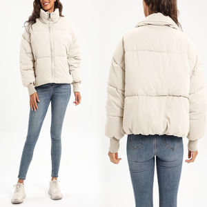 Womens <b>Beige</b> <b>Cropped</b> <b>Puffer</b> Jacket Warm Zip Up Winter Coat Fashion Casual Short Quilted Outerwear with High Neck for Cold Weathr - Product Image 6