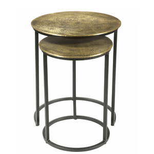 Juego de mesa auxiliar europea de 2 piezas Mesa de anidación superior redonda Acabado dorado Hecho a mano para muebles de sala de estar - Product Image 2