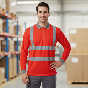 Camiseta Polo de Trabajo de Seguridad Clase 2, 100% Poliéster, OEM/ODM, con Franjas Reflectantes, Manga Larga, Color Sólido, LED Intermitente, Impermeable, para Hombre - Product Image 2