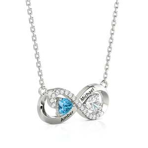 Collier personnalisé Jeulia avec gravure double cœur infini en zircon pour anniversaire - Product Image 2