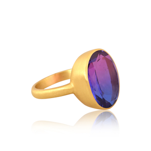 Bio Tourmaline Doublet Quartz Gemstone Bezel <b>Set</b> <b>Ring</b> Manufacturer 18k Gold plated Fashion Brass <b>Ring</b> Jewelry - Product Image 3