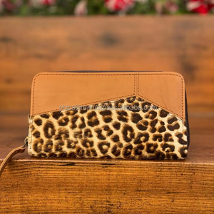 Handmade Hair on Leopard Print Genuine Leather Zipper Wallet Western Cowhide Leather Clutch <b>for</b> Women Credit Card & <b>Phone</b> Wallet - Product Image 2