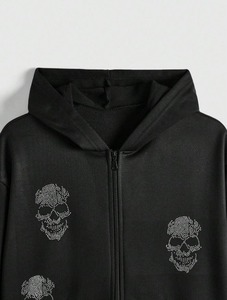 Men <b>Rhinestone</b> Skull Zip Up <b>Hoodie</b> Oversized Fleece Sweatshirt Winter Streetwear Jacket <b>Rhinestone</b> <b>hoodie</b> - Product Image 6
