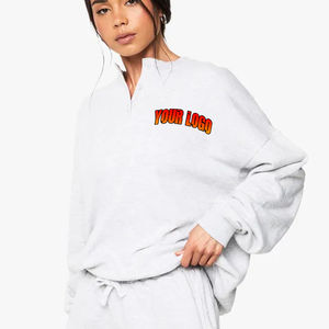 Personalizado de alta calidad bordado impreso cuarto botón Arriba sudadera de mujer de algodón de talla grande a granel sudaderas con capucha y sudaderas de mujer - Product Image 1
