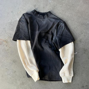 Custom Blank Sun Faded Acid Washed Casual Waffle Knit <b>T</b> <b>Shirt</b> Pocket Heavyweight Cotton Double Layer <b>Long</b> <b>Sleeve</b> <b>T</b>-<b>Shirt</b> <b>Men</b> - Product Image 6