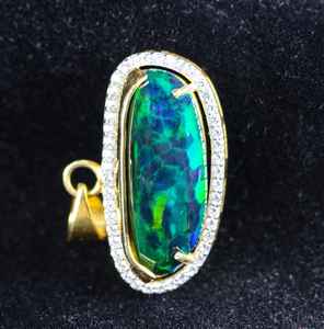 Pendentif en opale de feu éthiopienne naturelle de 21,00 carats, argent sterling 925 plaqué or 14 carats, coupe fantaisie, bijoux pour enfants - Product Image 3