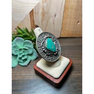 Navajo Handmade <b>Statement</b> <b>Ring</b> Kingman Turquoise & Sterling <b>Silver</b> Size 7.25 Gemstone Inlay for Everyday Wear - Product Image 2
