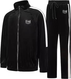 Pantalon à taille élastique Survêtement deux pièces en velours solide pour hommes avec patchs personnalisés 100% coton grande taille respirant hiver - Product Image 1