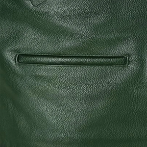 Chaqueta de Cuero Genuino Verde para Hombre, Estilo Motero, Cuello Camisero, Corte Ajustado, Cierre de un Solo Botón, para Otoño - Product Image 6