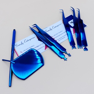 Pince à épiler pour cils Somofy Enterprises, marque privée, personnalisée, en acier inoxydable bleu plasma, à pointe lisse, avec miroir, outils d'extension de cils - Product Image 5