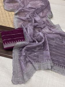 Calidad de exportación India Estilo moderno Alta demanda Último Sari Jimichu Shifon con trabajo de bordado Exportador y proveedor indio - Product Image 5