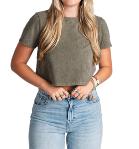 Top corto transpirable para mujer, venta al por mayor, ropa de verano, camisetas cortas para niñas - Product Image 1