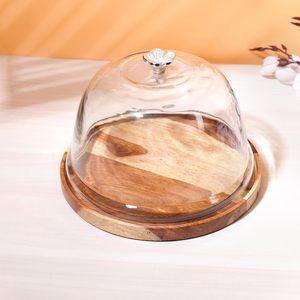 <b>Glass</b> Cloche Wooden <b>Base</b> Handmade Reusable Non-Stick Taller Cake <b>Dome</b> Food Display Cover Wedding Parties Buffets Table Tools - Product Image 5