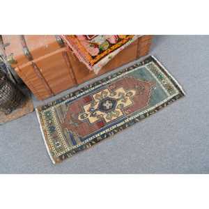 Tapis turc en laine vintage bleu patchwork 1,5x3,4 pieds avec envers en latex - Product Image 2