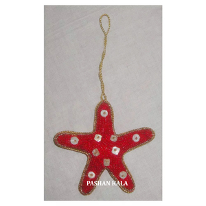 Nuevo diseño único de forma de pez estrella tela roja bordado Zari hecho a mano con adorno de trabajo con cuentas para decoración del hogar y la fiesta - Product Image 1