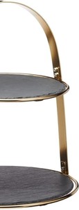 Support à gâteau en pierre d'ardoise à 2 niveaux en métal et marbre avec poignée en arche en métal doré, plateau de service moderne pour la présentation de pâtisseries et de cupcakes - Product Image 6