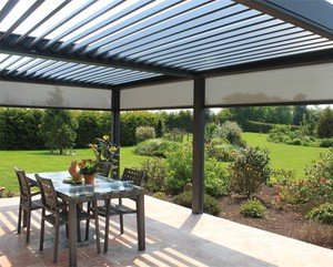Cubierta de pérgola bioclimática de aluminio para sombreado de jardín, pérgola de aluminio impermeable, pérgola exterior motorizada, techo de pérgola con persianas - Product Image 1