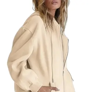 Moda de invierno Nuevo personalizado Color sólido Algodón Oversized Drop Shoulder Half Zip Casual Women Hoodie