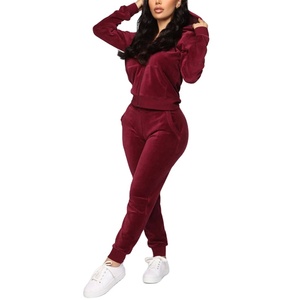 Nuevo traje de Jogger activo de manga larga, traje de entrenamiento para mujer, chándal de terciopelo con capucha de terciopelo ajustado para mujer, conjunto de 2 piezas 2026 - Product Image 3