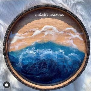 2025 nueva llegada bandeja de servicio de madera de mango ecológica diseño de olas del océano resina epoxi para el hogar Cocina fiesta boda uso - Product Image 2