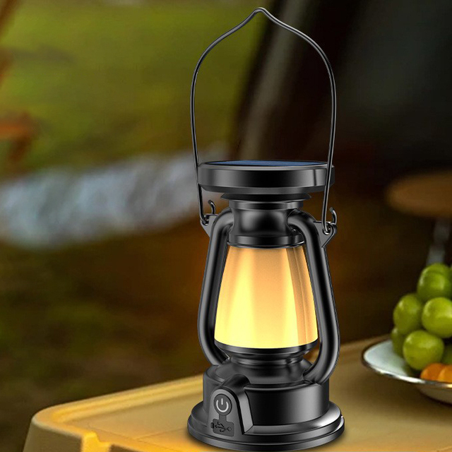 Rechargeable Retro Solar Camping Lamp Kerosene Atmosphere Decorative Outdoor Lamp Portable