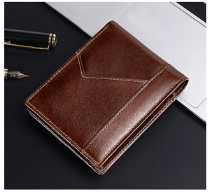 กระเป๋าสตางค์หนังแท้คุณภาพสูง ลายเรียบ แบบพับสองตอน บุด้วยโพลีเอสเตอร์ ช่องใส่บัตรขนาดใหญ่ สำหรับผู้ชาย - Product Image 4