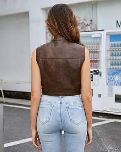 Chaleco de cuero de PU para mujer personalizado-Chaleco de motociclista sin mangas, solapa de piel de oveja, fabricante y exportador - Product Image 6