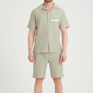 Ensembles courts pour hommes 2 pièces décontractés respirants d'été, survêtements à manches courtes en polyester/coton pour la course à pied - Product Image 1