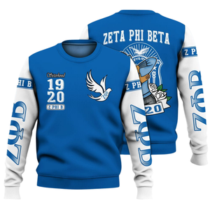 Zeta Phi เบต้าเสื้อกันหนาวคอกลมลายอักษรกรีกสำหรับผู้หญิงเสื้อขนแกะปักสีฟ้าสำหรับ1920ชมรม - Product Image 3