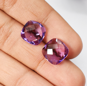 Natural Amethyst Checker Cut <b>Cushion</b> <b>Shape</b> 11.15 Cts 2 Pieces 12X12 mm - Product Image 6