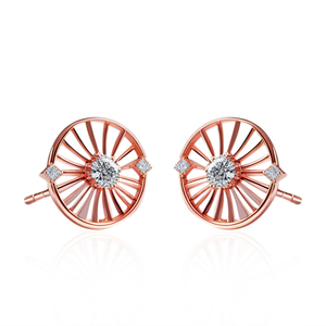 Boucles d'oreilles Sunburst de luxe certifiées GIA en or rose massif 14K Accents de diamant naturel pour les cadeaux d'anniversaire de mariage de fiançailles - Product Image 1