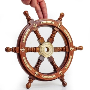 Horloge de roue de bateau en bois cadeaux en laiton haute horloge murale polie horloge nautique la plus tendance décoration murale prix compétitif - Product Image 5
