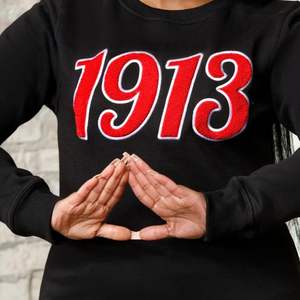 1913 Script Chenille pull à col rond noir Premium coton polaire sororité vêtements grec DST Delta décontracté haut d'hiver - Product Image 5