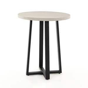 Table d'appoint simple Jida en aluminium avec plateau en bois de teck finition blanche pour une utilisation en intérieur et en extérieur. - Product Image 1