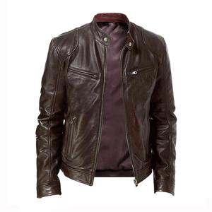 Printemps hommes col montant mince pleine fleur veste en cuir poche à glissière PU manteau motard hommes vêtements décontracté mâle de qualité supérieure - Product Image 4
