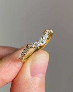 <b>Vintage</b> Curved 0.72 TCW Round Cut Moissanite Wedding Band, 14K Yellow <b>Gold</b> Stacking <b>Ring</b>, Unique Curvy Matching Bridal Band - Product Image 2