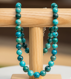 Collar de cierre anudado a mano de plata 925 de 18 pulgadas para mujer, cuentas de piedra de crisocola, diseño geométrico, curación Natural, moda de moda - Product Image 1