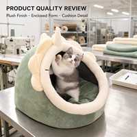 Vente en gros : Niche pour chat verte en peluche, fermée, avec rebord rembourré doux, pour intérieur, nid de sommeil confortable pour l'hiver, mobilier pour animaux de compagnie
