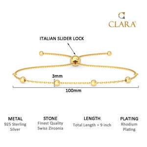 Pulsera CLARA de Plata Pura 925 con Cadena de Bolas Doradas, Bañada en Rodio y Oro con Diamantes, Ideal para Regalo, Fiesta, Boda, Tipo Brazalete - Product Image 6